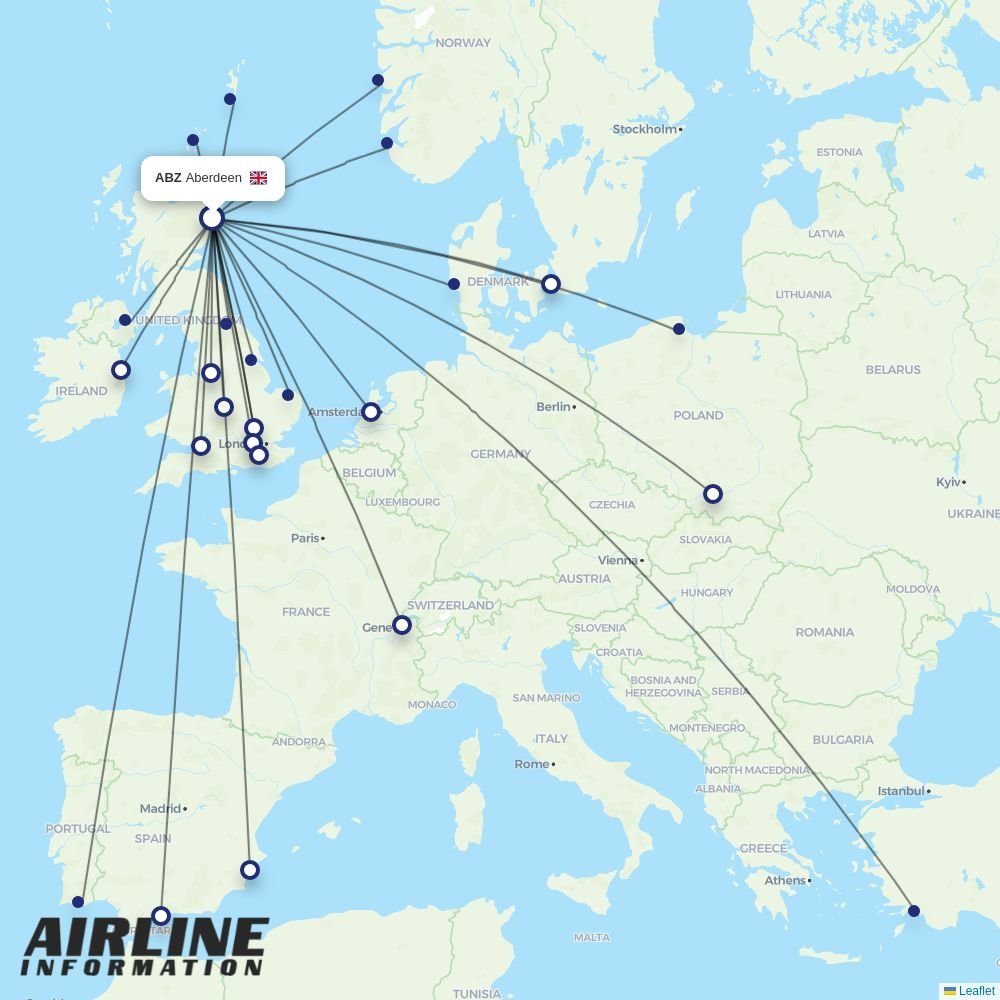 Ryanair routes from ABZ