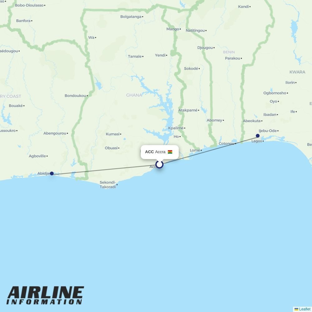 Air Cote DIvoire routes from ACC