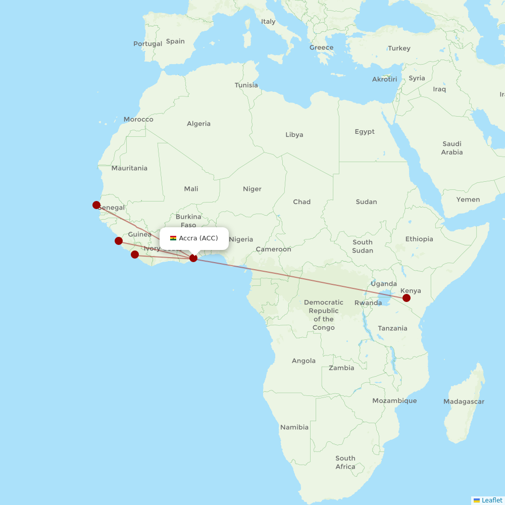 Kenya Airways at ACC route map