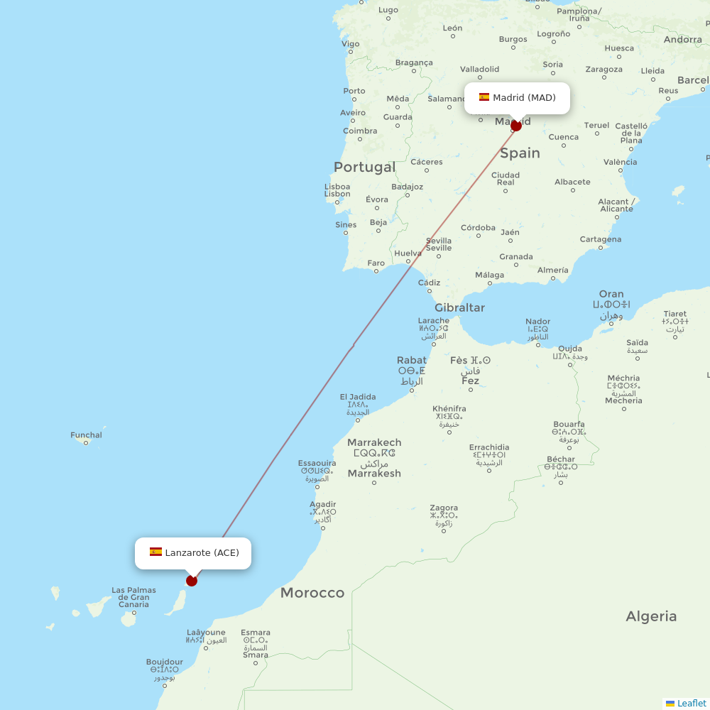 Iberia Express at ACE route map