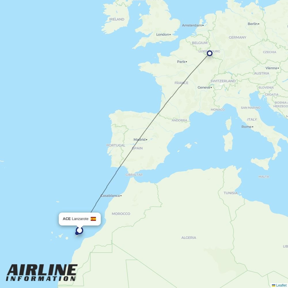 Luxair routes from ACE