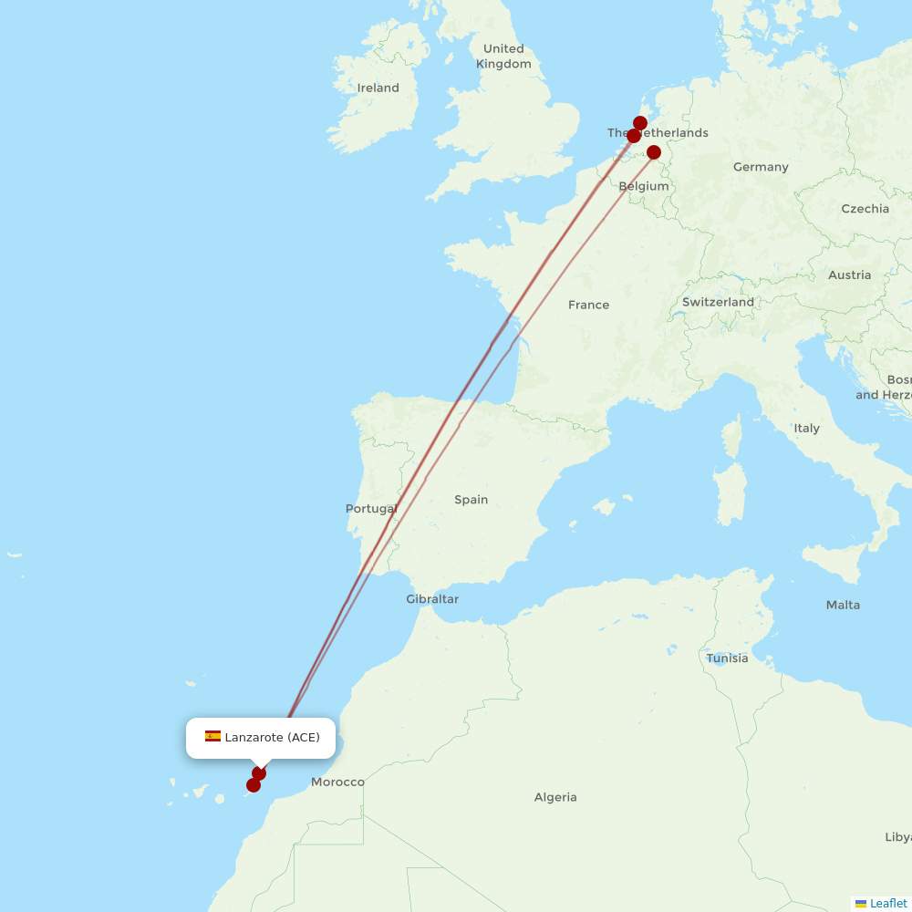 TUIfly Netherlands at ACE route map