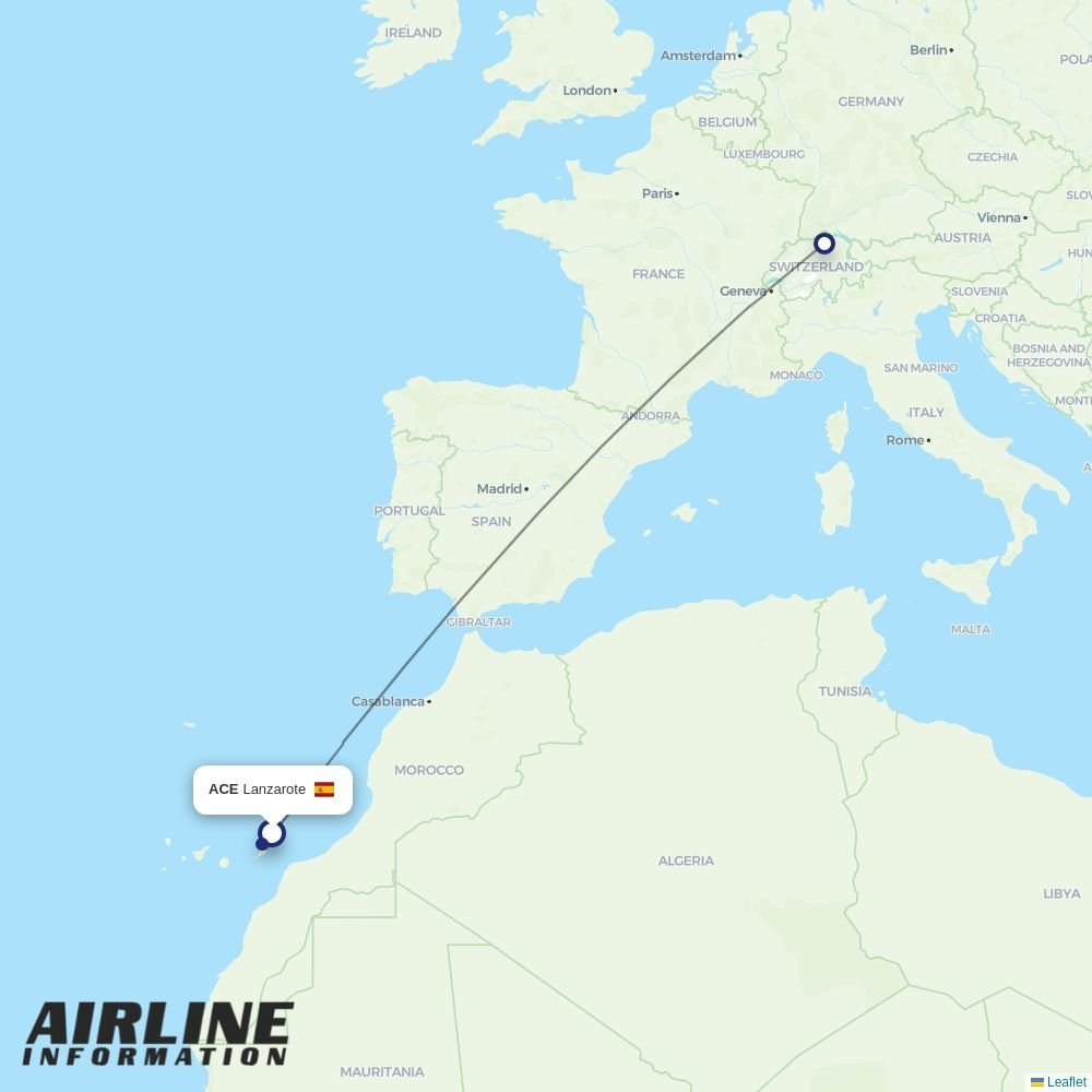 Edelweiss routes from ACE
