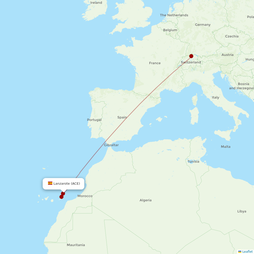 Edelweiss Air at ACE route map