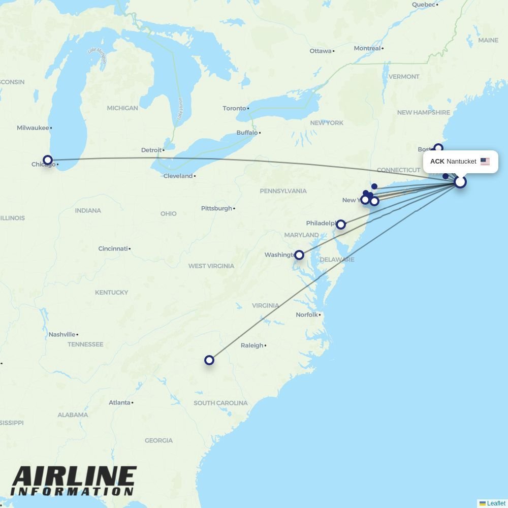 American Airlines routes from ACK