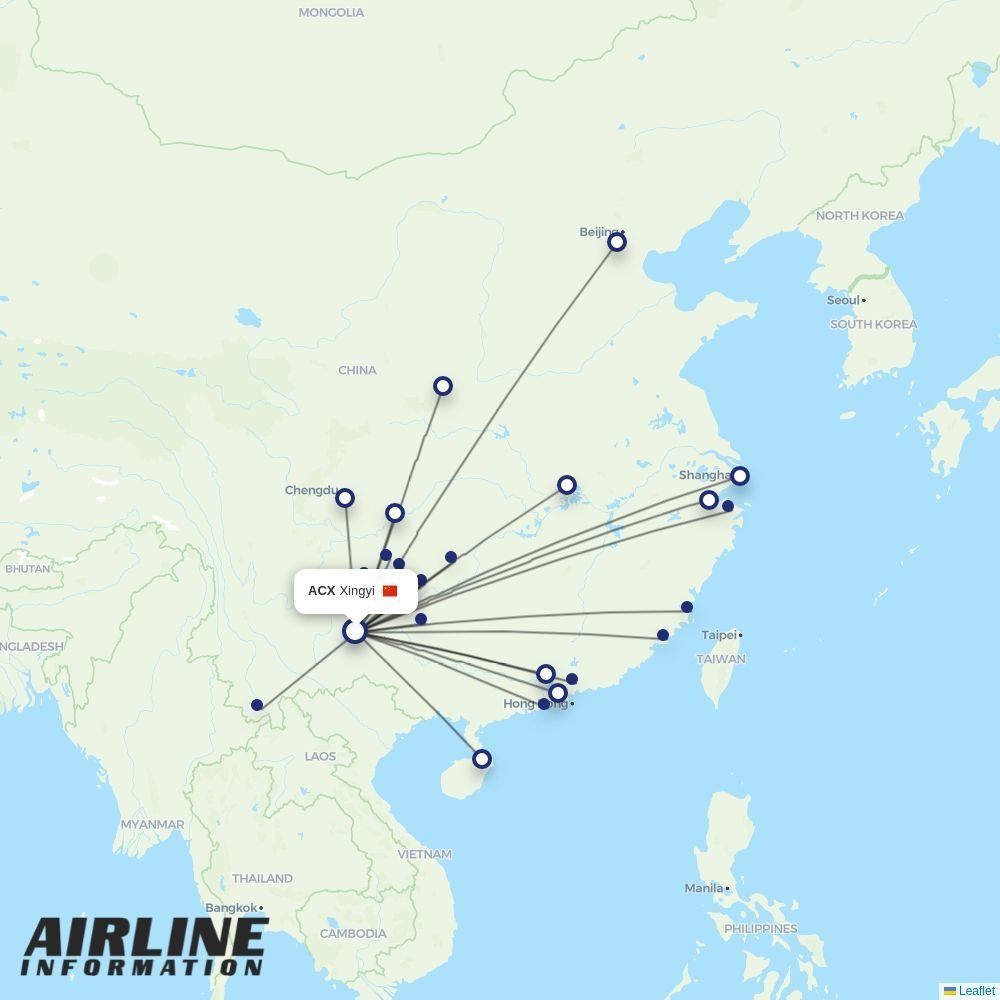 Colorful GuiZhou Airlines routes from ACX