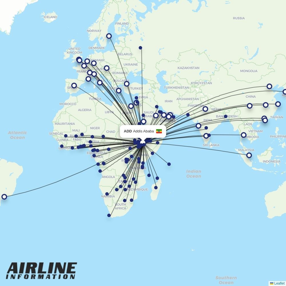 Ethiopian routes from ADD