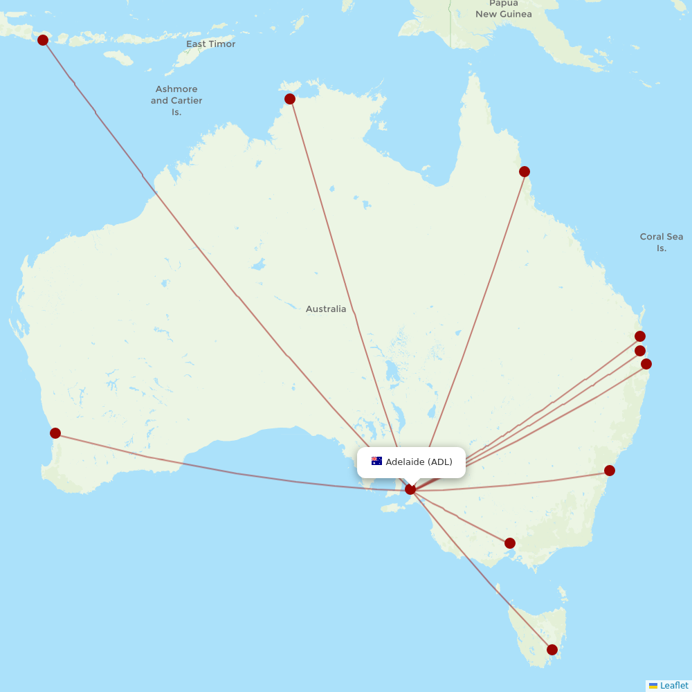 Jetstar at ADL route map