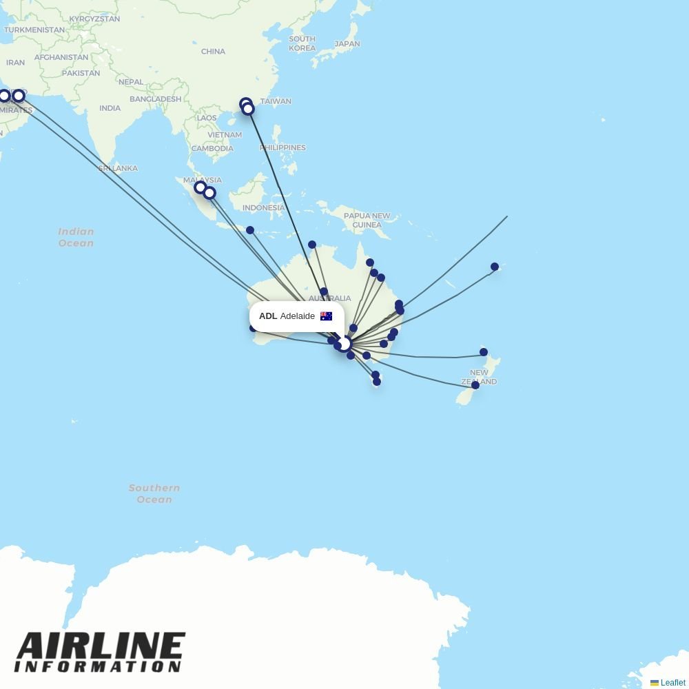 Qantas routes from ADL
