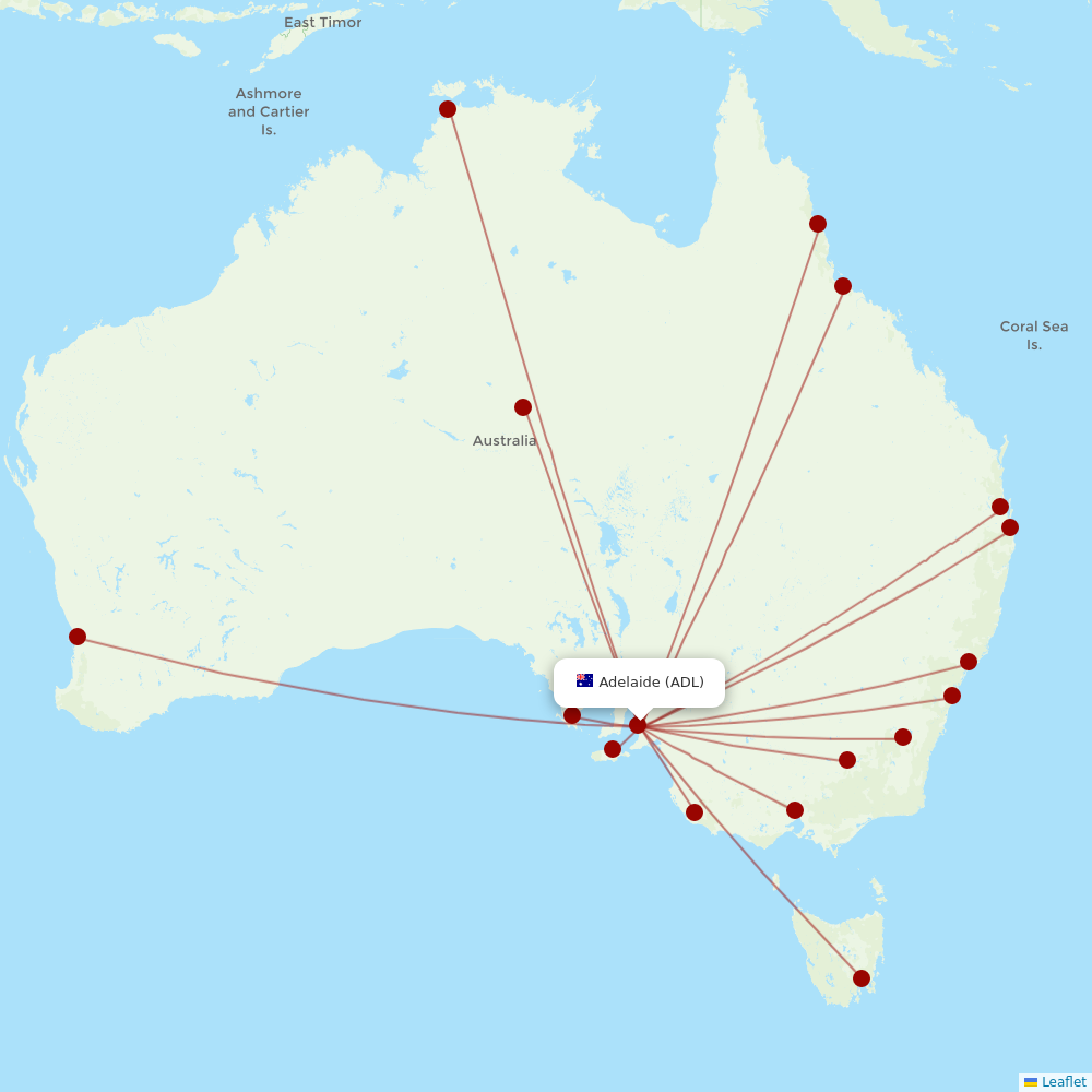 Qantas at ADL route map