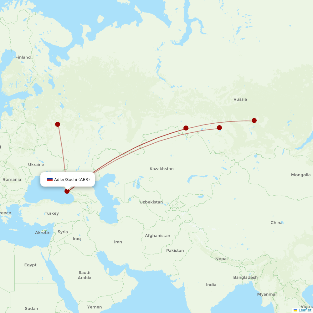 Yakutia at AER route map