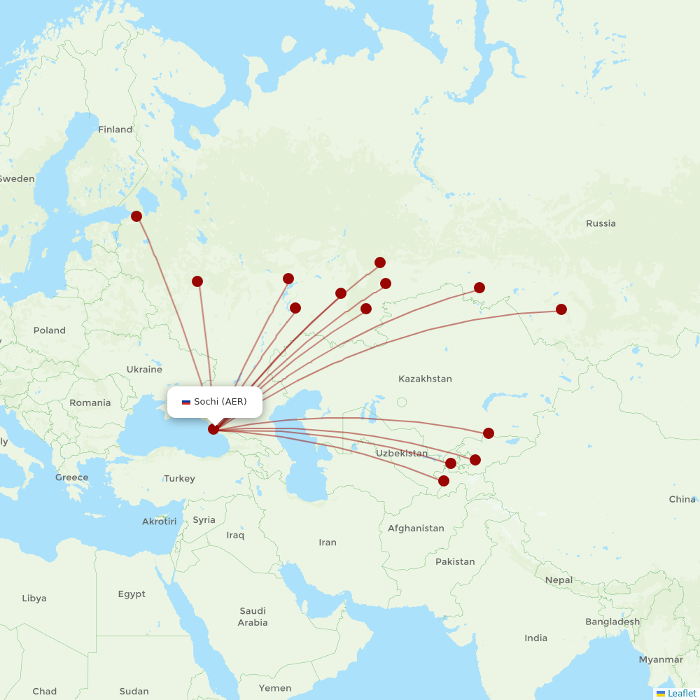 Ural Airlines at AER route map