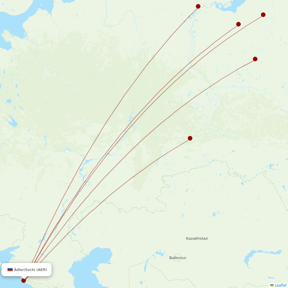 Yamal Airlines at AER route map
