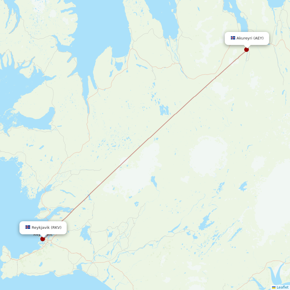 Icelandair at AEY route map