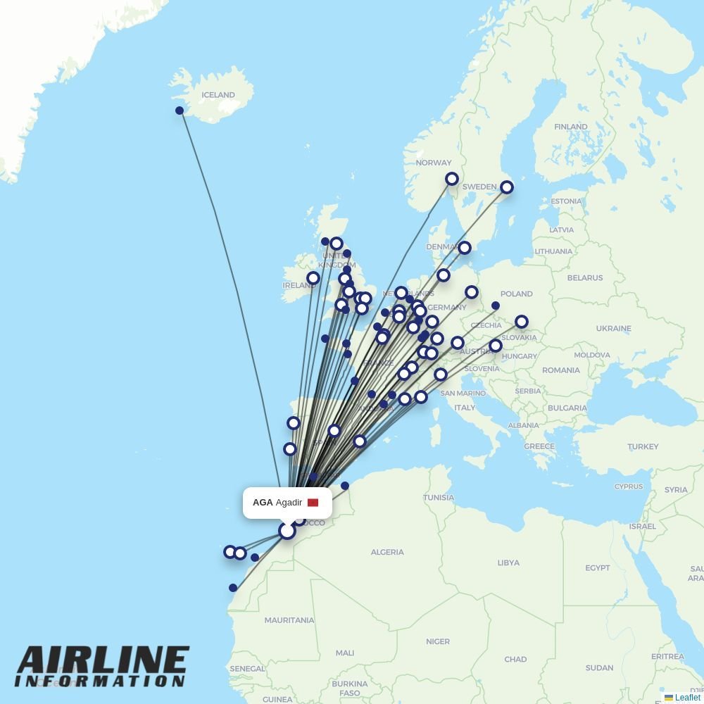 Royal Air Maroc routes from AGA