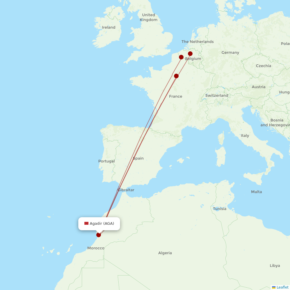 TUI Airlines Belgium at AGA route map