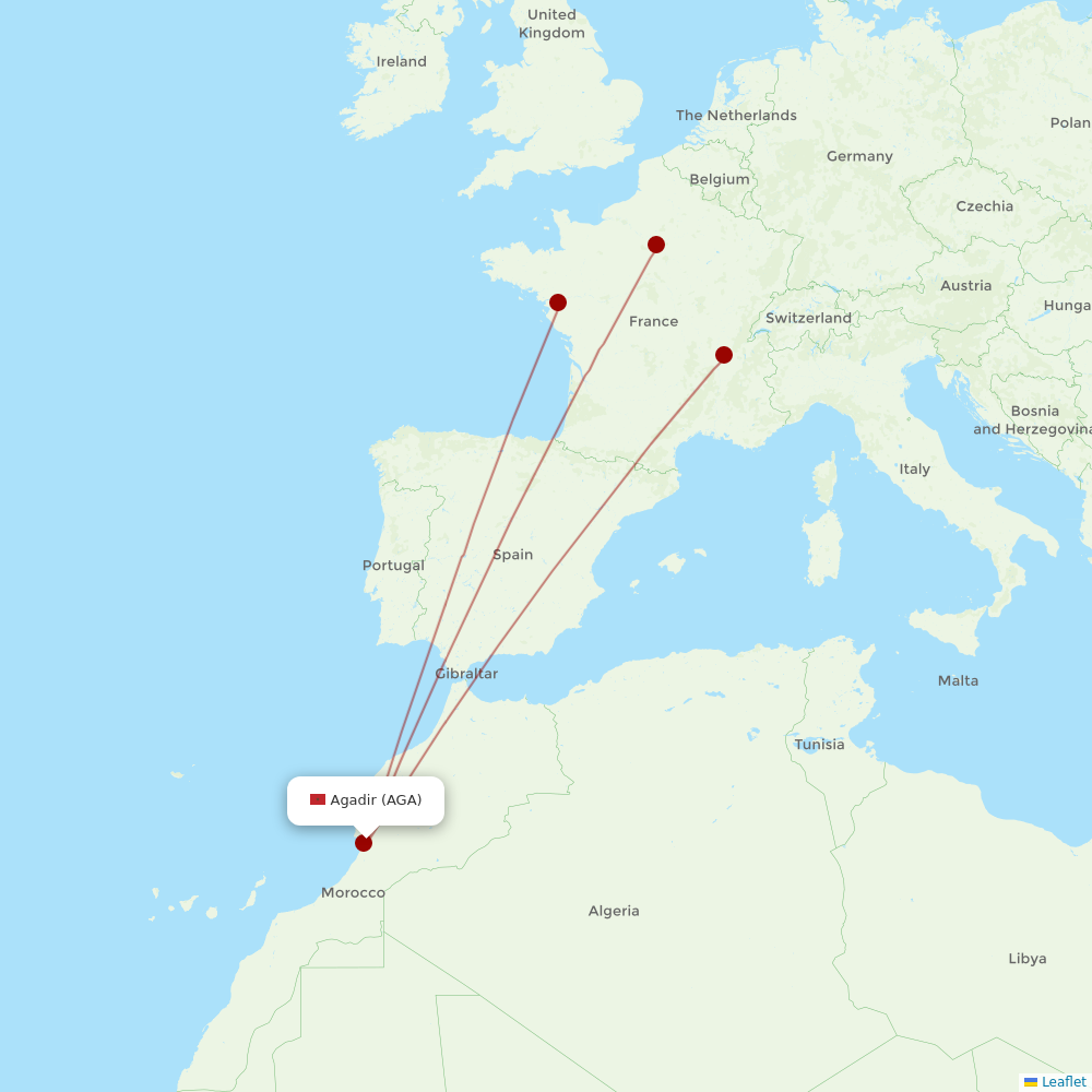 Transavia France at AGA route map