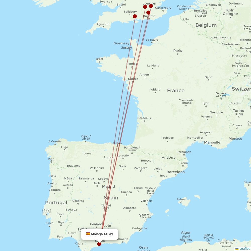 British Airways at AGP route map