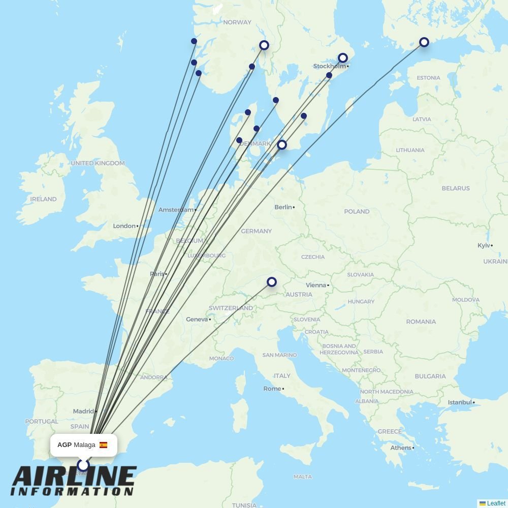 Norwegian Air Sweden routes from AGP