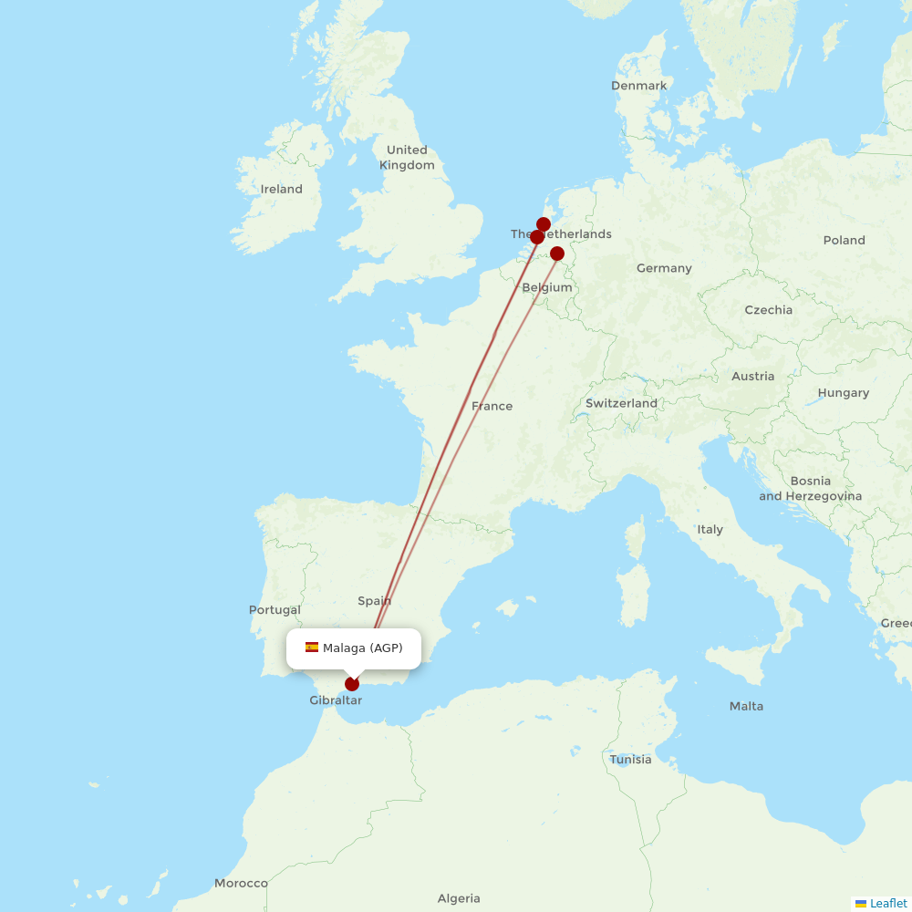 Transavia at AGP route map