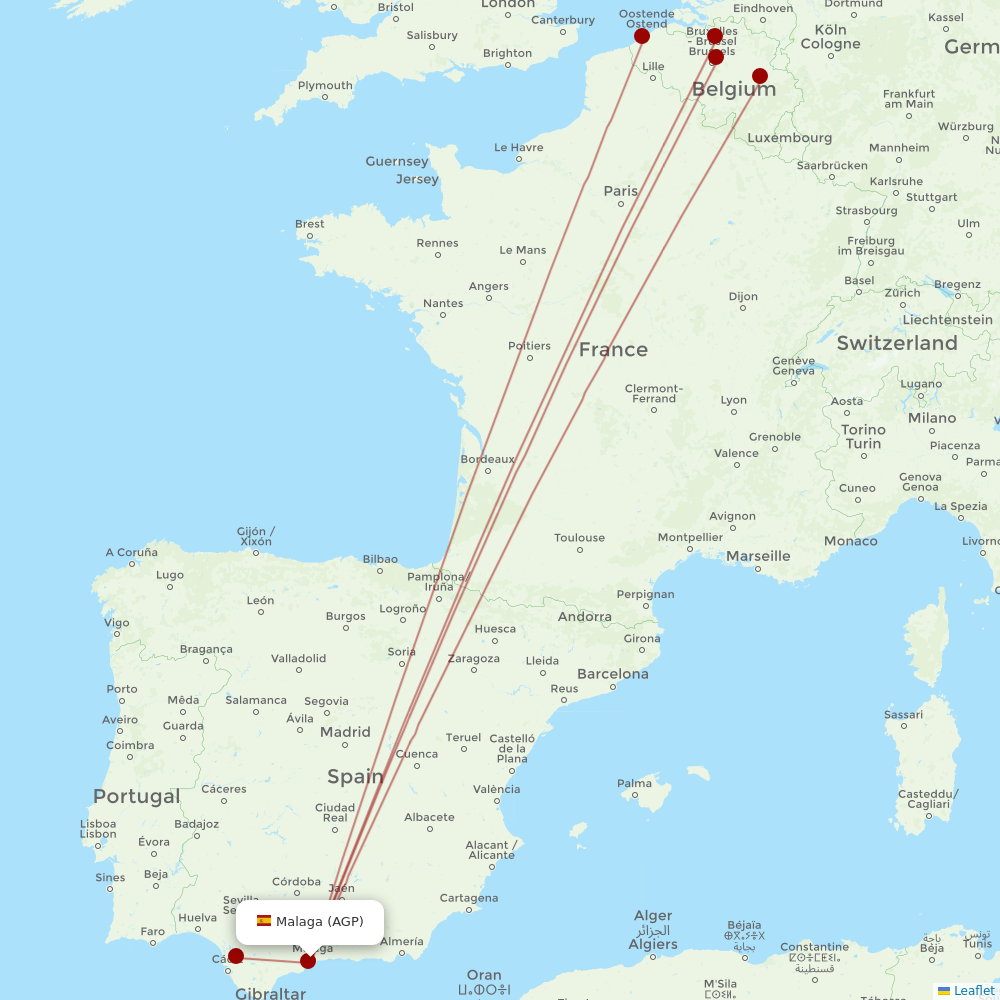 TUI Airlines Belgium at AGP route map