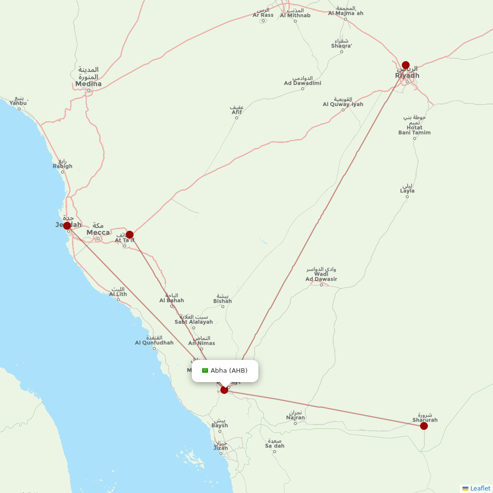 Saudia at AHB route map