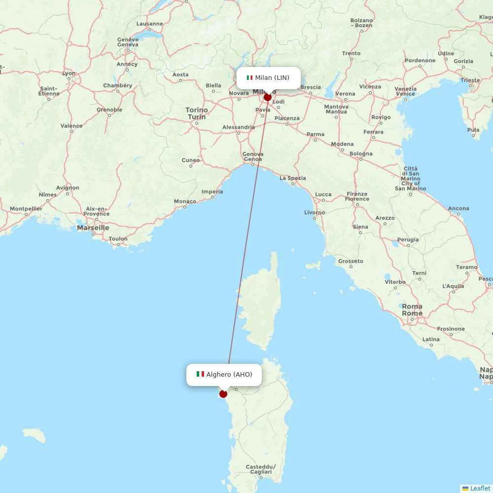 ITA Airways at AHO route map