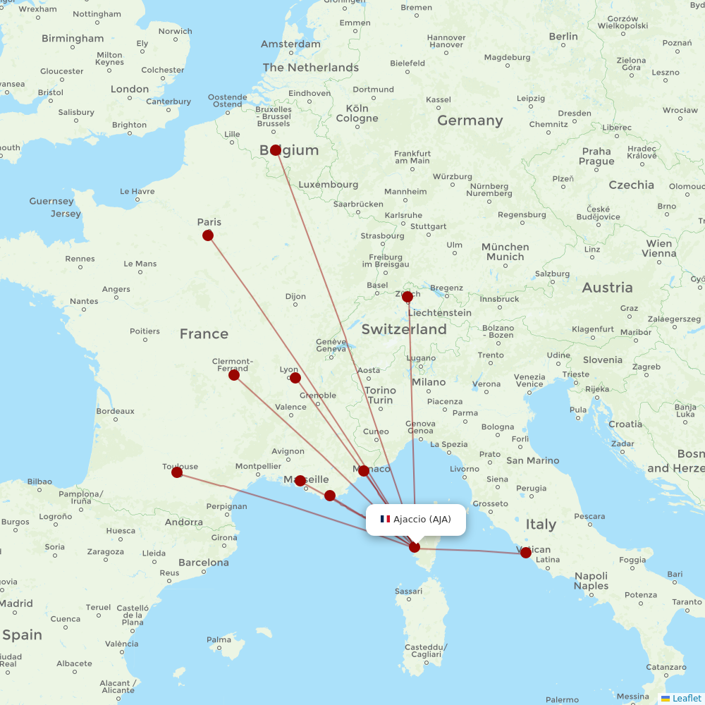 Air Corsica at AJA route map