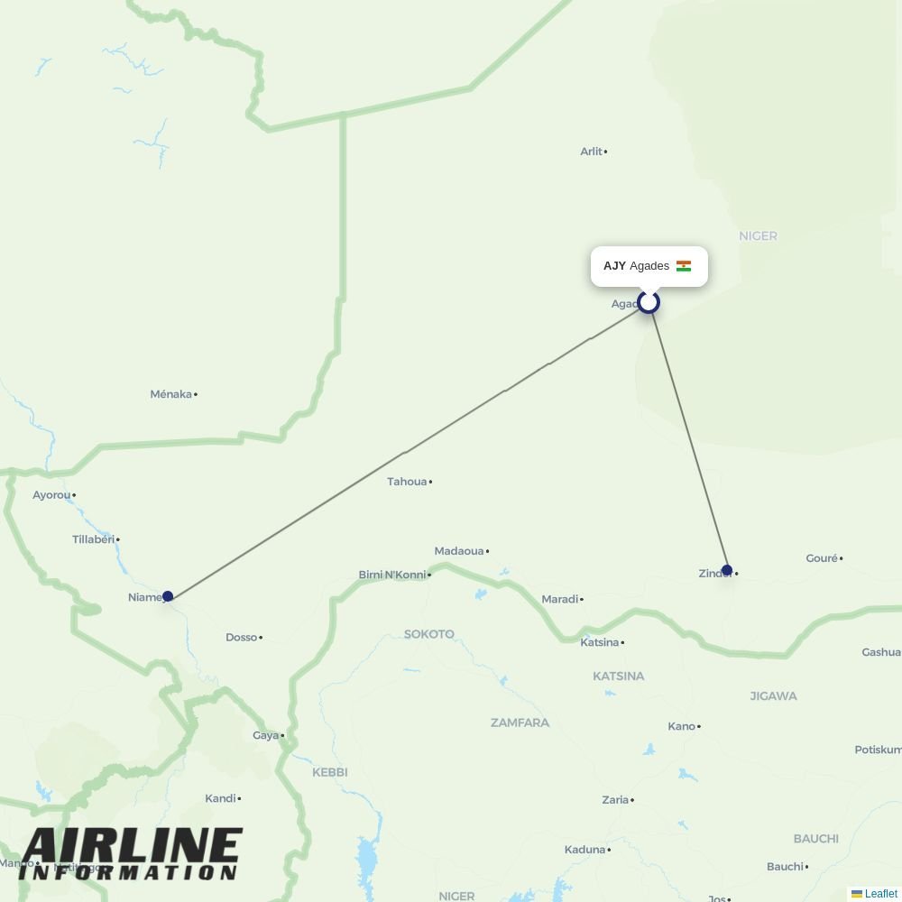 Niger Airlines routes from AJY