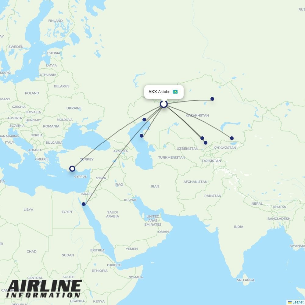 FlyArystan routes from AKX