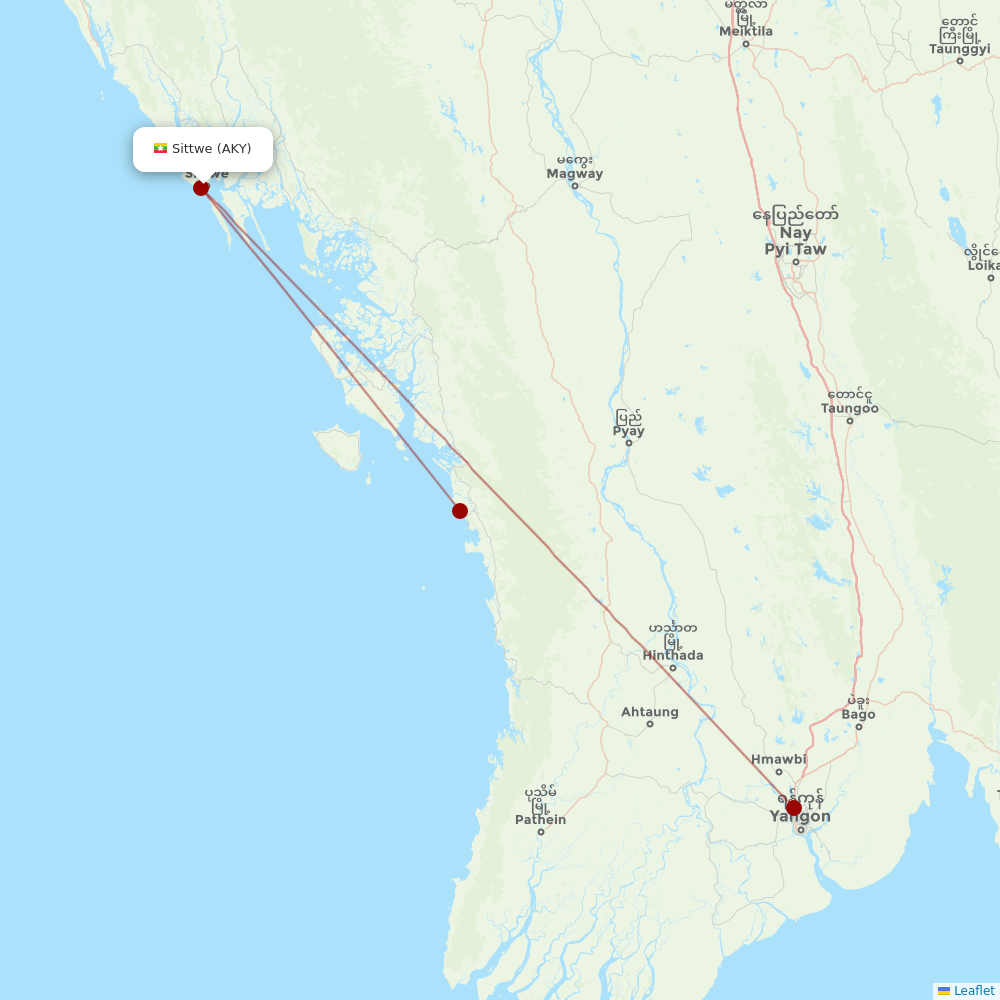 Mann Yadanarpon Airlines at AKY route map