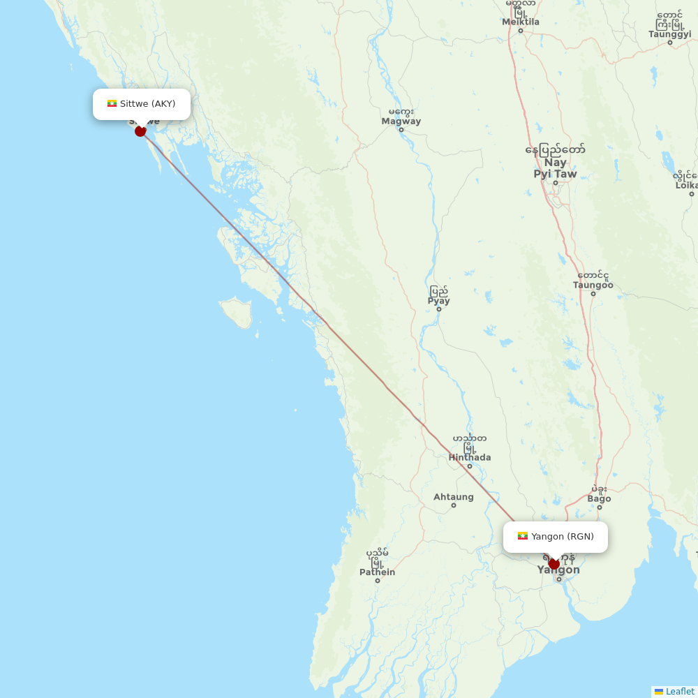 Myanmar Airways International at AKY route map