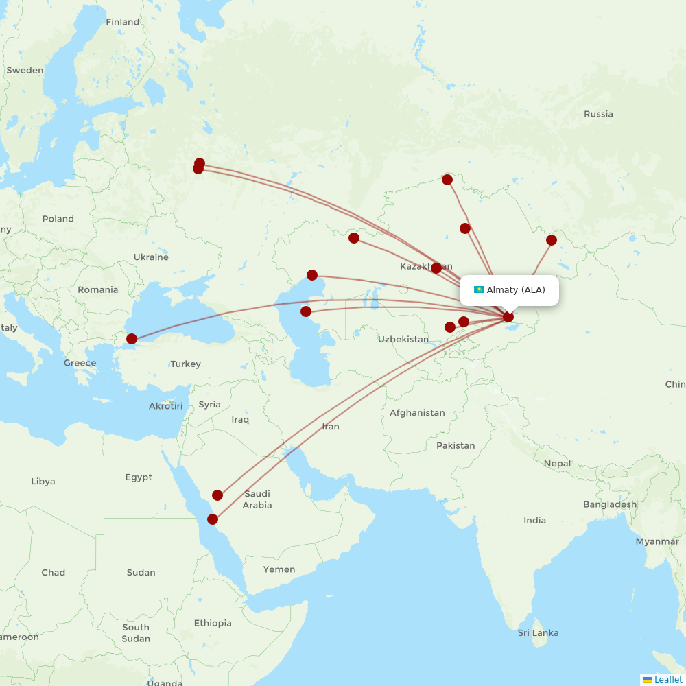 SCAT Airlines at ALA route map