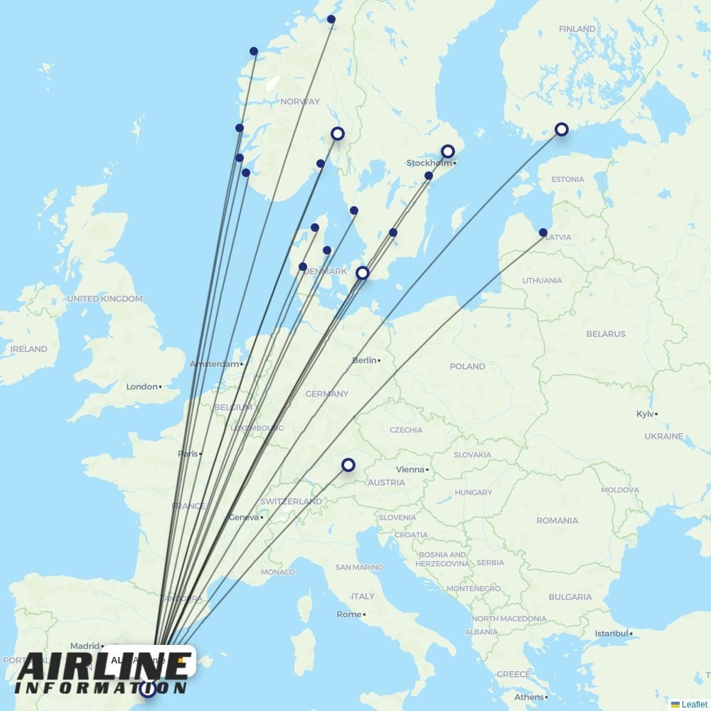 Norwegian Air Sweden routes from ALC