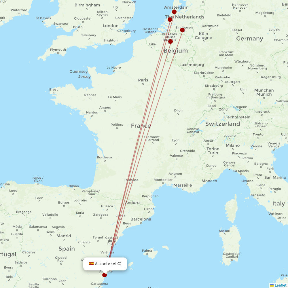 Transavia at ALC route map