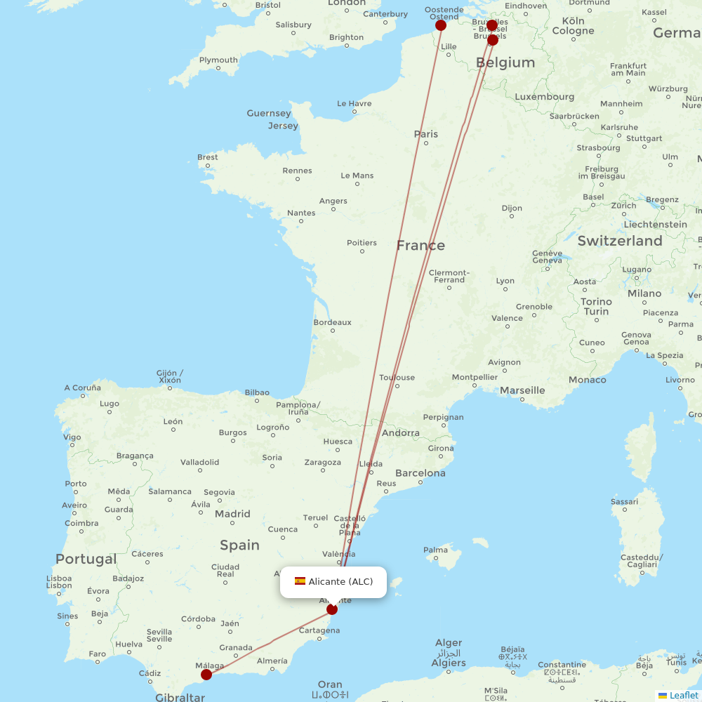 TUI Airlines Belgium at ALC route map