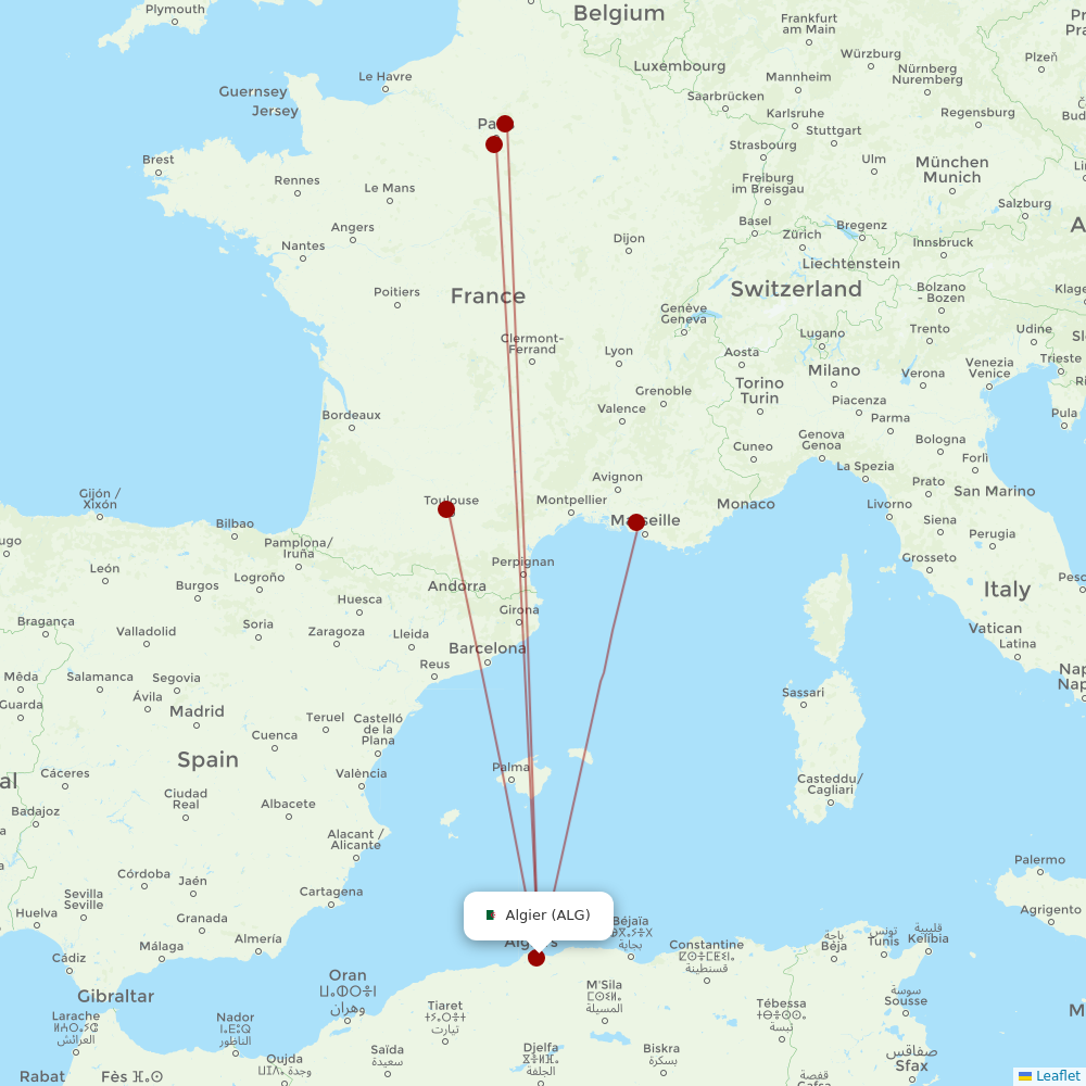 Air France at ALG route map