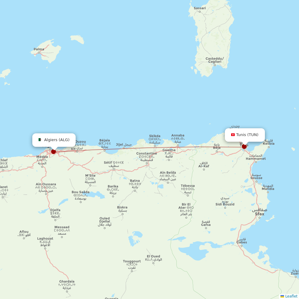 Nouvelair Tunisie at ALG route map