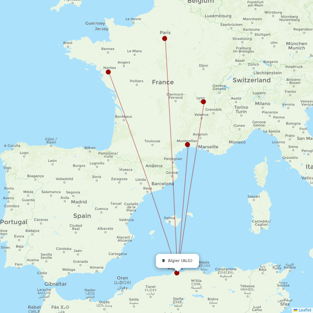 Transavia France at ALG route map
