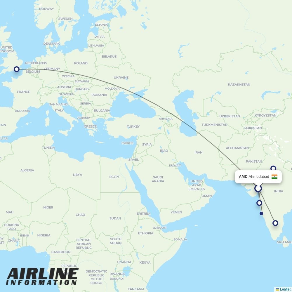 Air India routes from AMD
