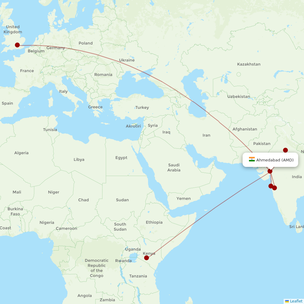 Air India at AMD route map