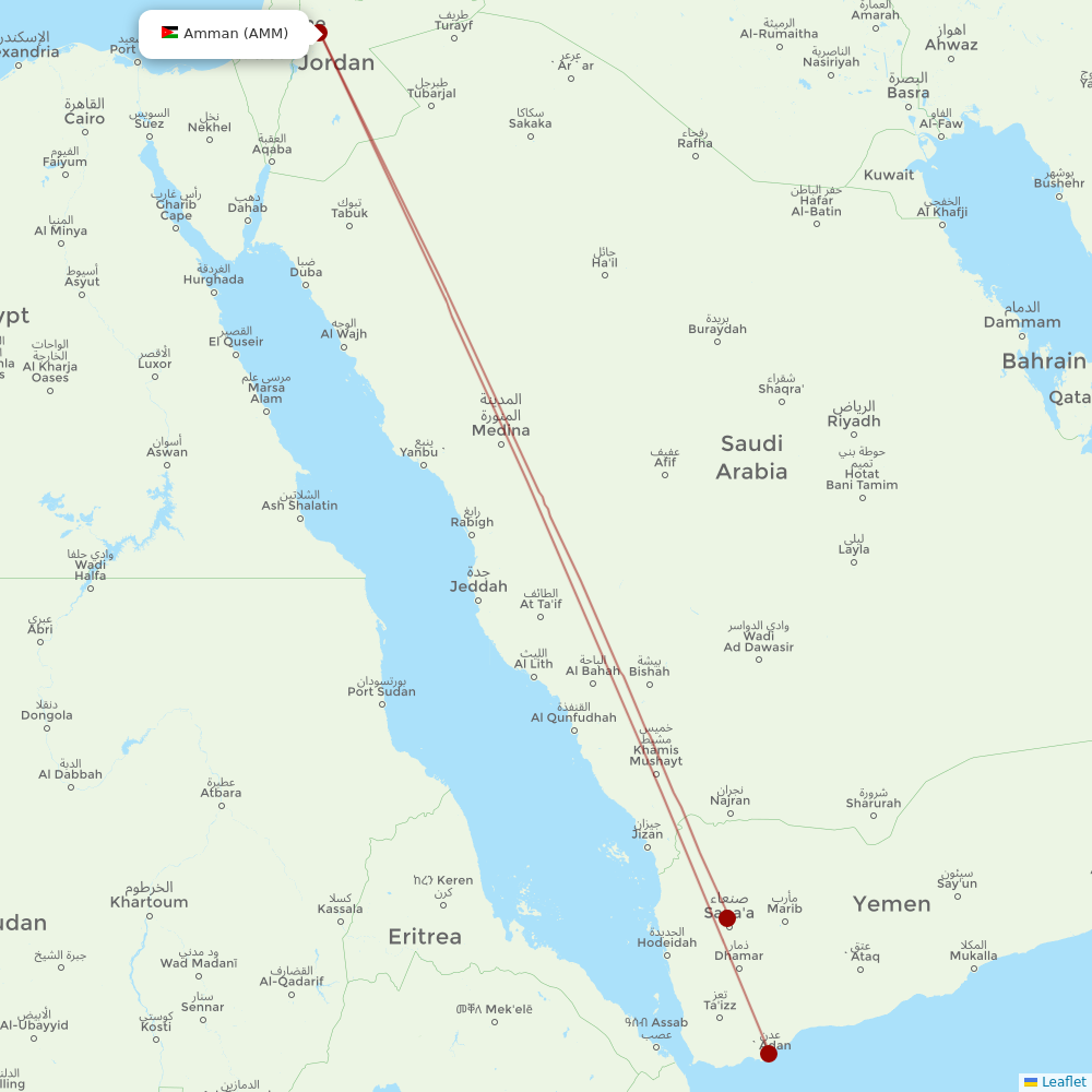 Yemenia at AMM route map