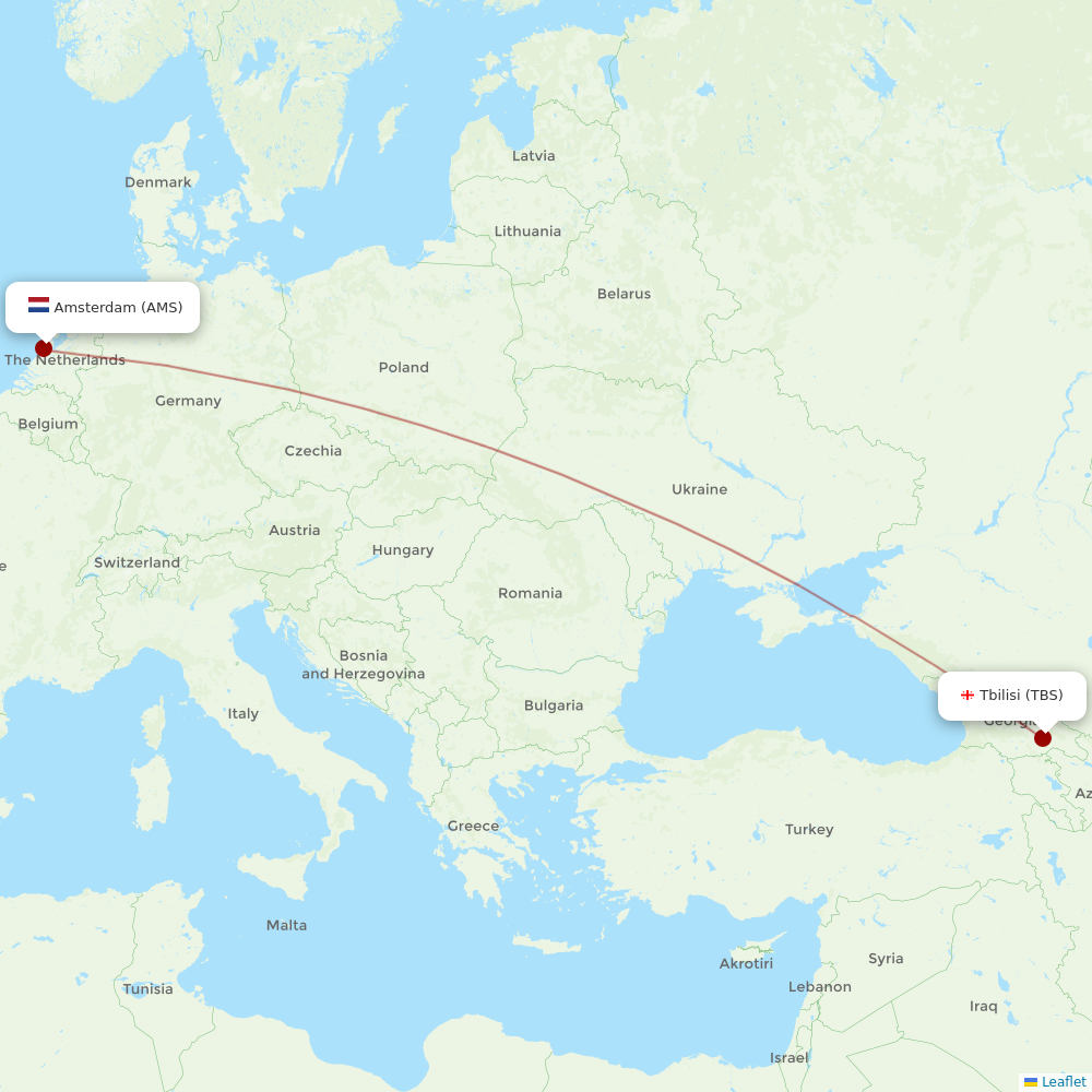 Georgian Airways at AMS route map