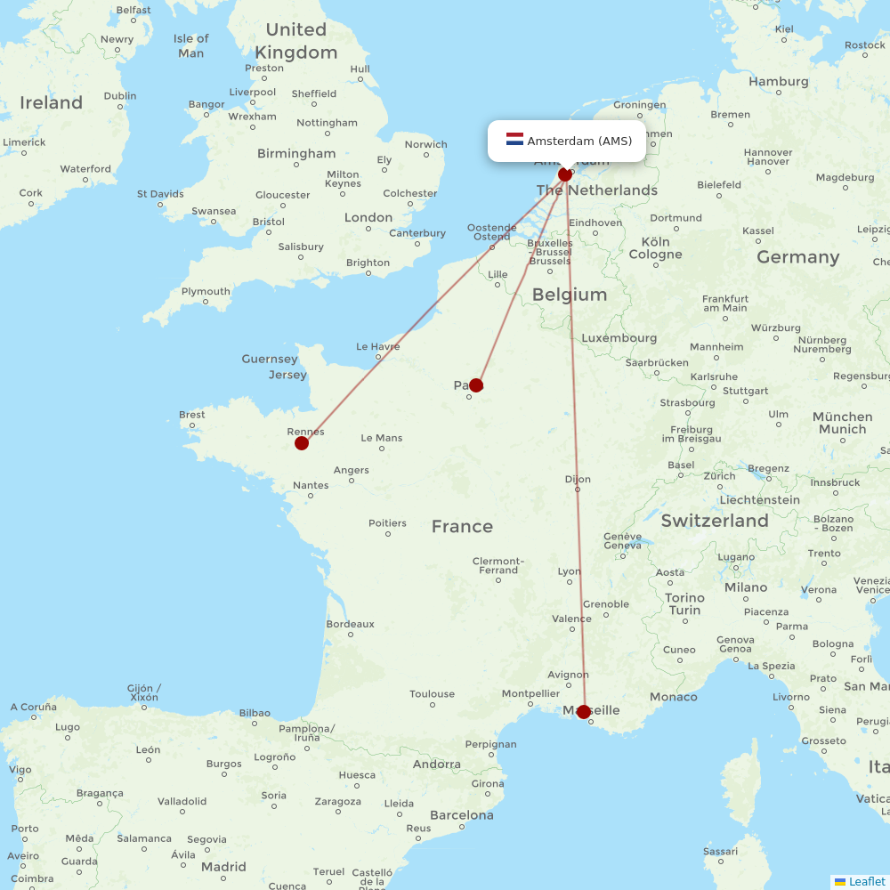 Air France at AMS route map