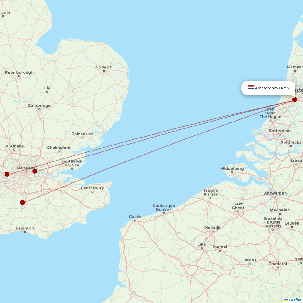 British Airways at AMS route map