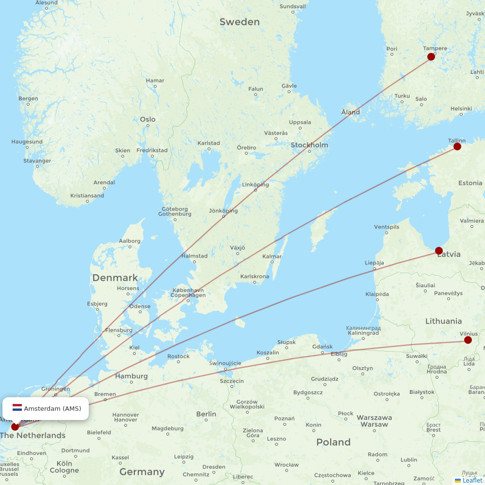 Air Baltic at AMS route map