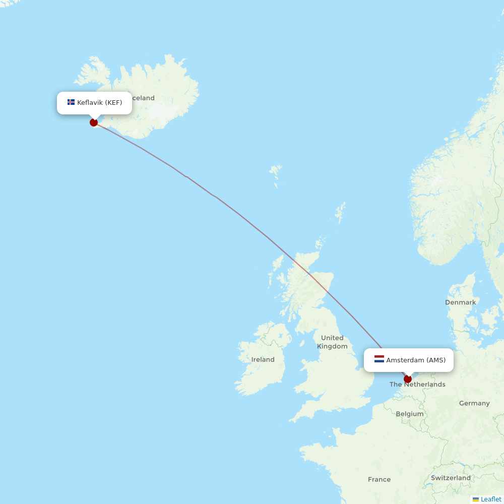 Icelandair at AMS route map