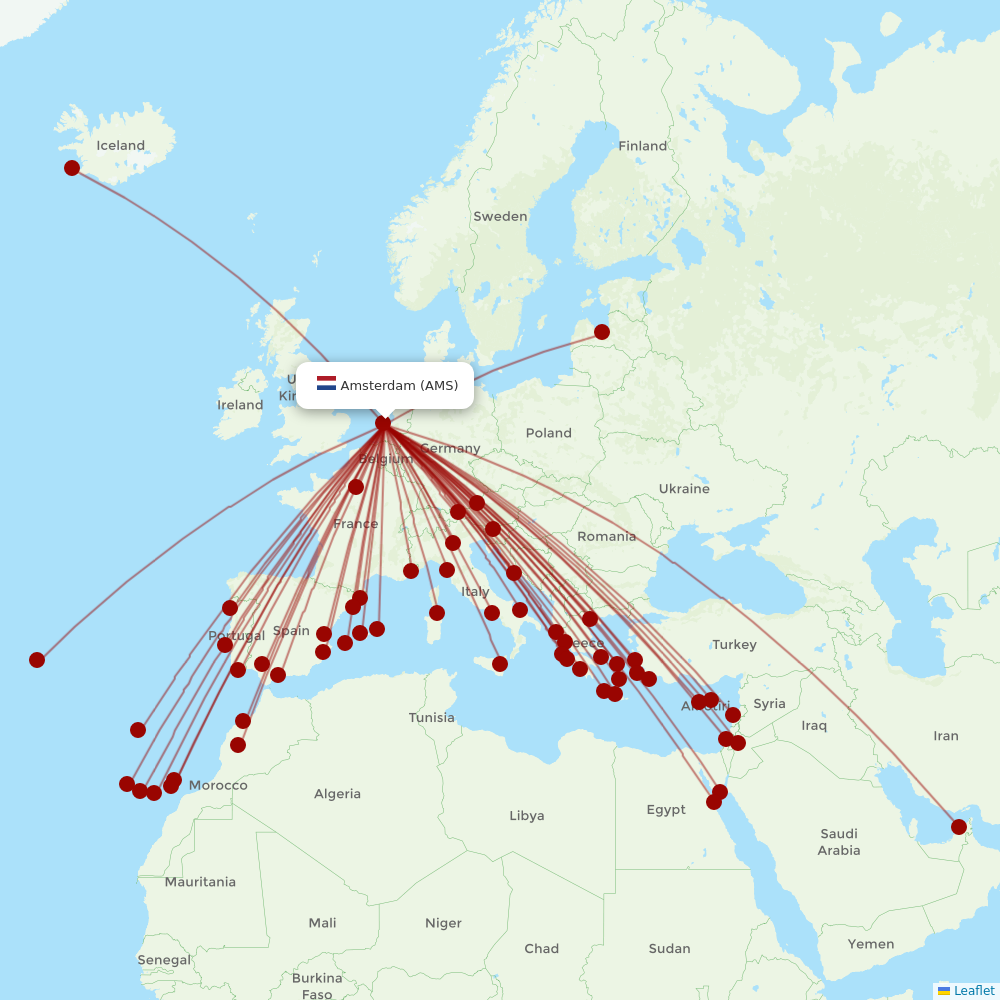 Transavia at AMS route map