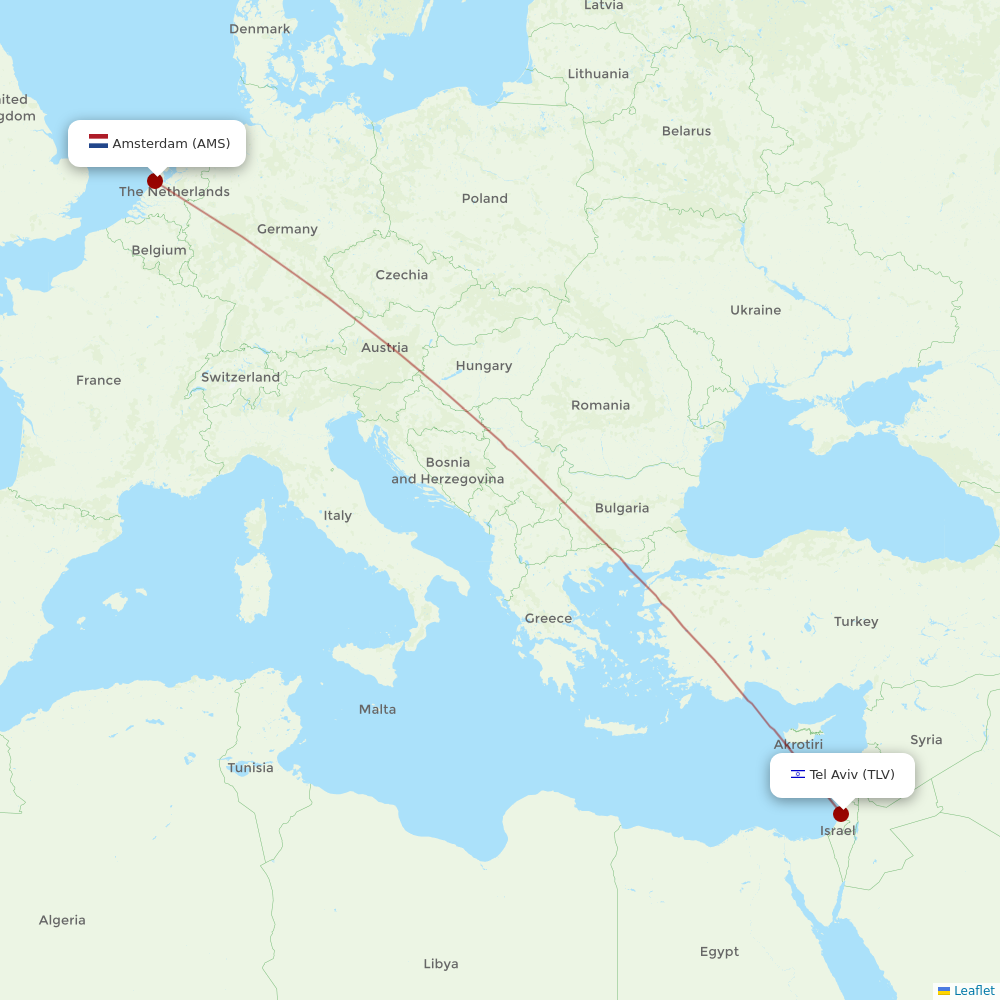 Arkia Israeli Airlines at AMS route map