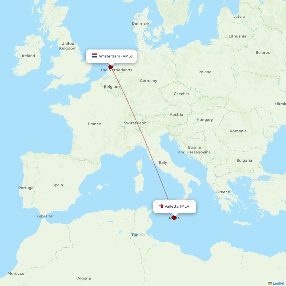 Air Malta at AMS route map